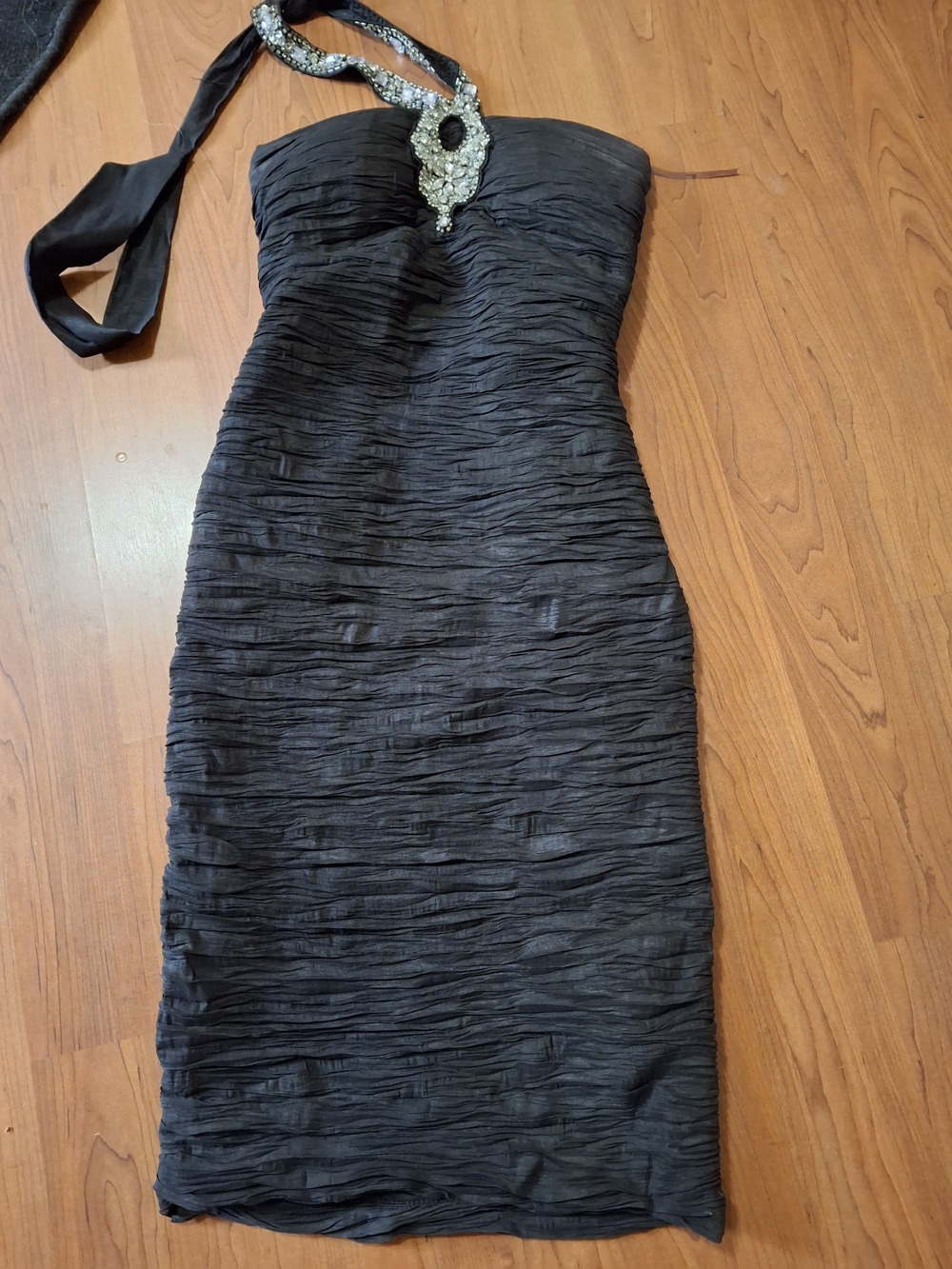 Daisy Black Ruched Beaded Halter Cocktail Dress Size Small (CPD 099)